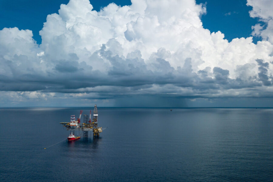 Aerial,View,From,A,Drone,Of,An,Offshore,Jack,Up